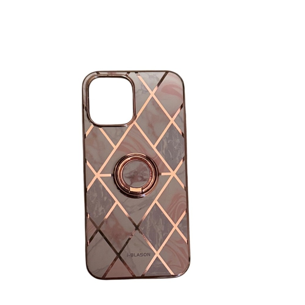 Cosmo iPhone 13 Pro Max Case Pink Marble Rose Gold Ring Holder kickstand